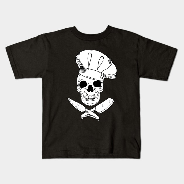 Skull Wearing Chef Hat and Crossed Kitchen Knives Kids T-Shirt by HotHibiscus